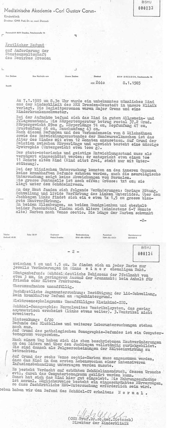 Gesundheitsbericht Findelkind 08.01.1985